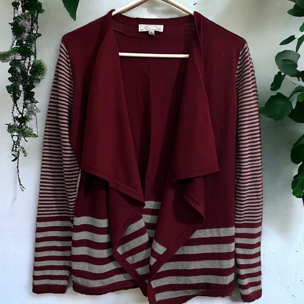 All at Once Open Front Cardigan, Burgundy and Gray - M